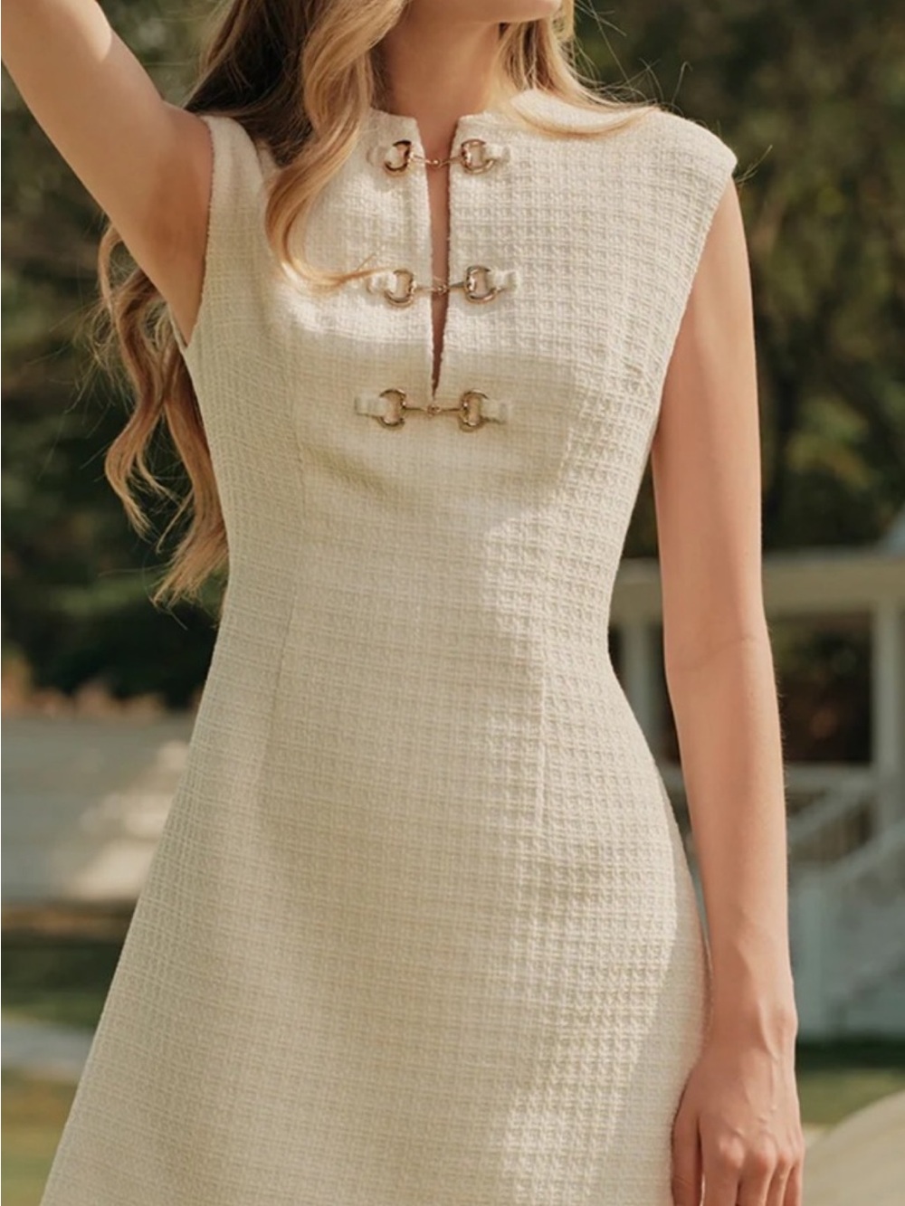 Commense Cream Tweed Mini Dress with Gold Buckle Details - Picture 1 of 3
